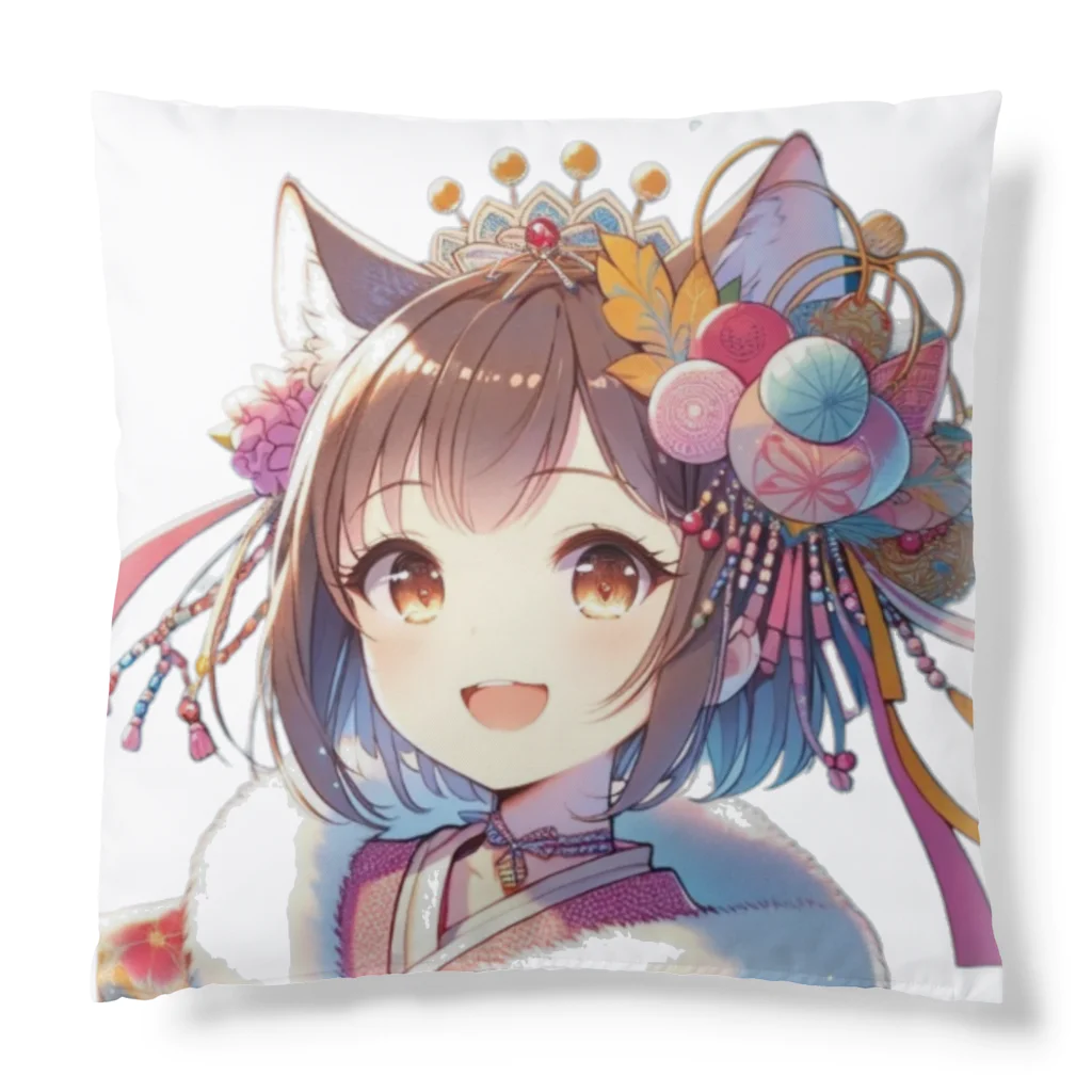 Happy Hub"（ハッピー・ハブ）の猫ギャル振り袖 Cushion