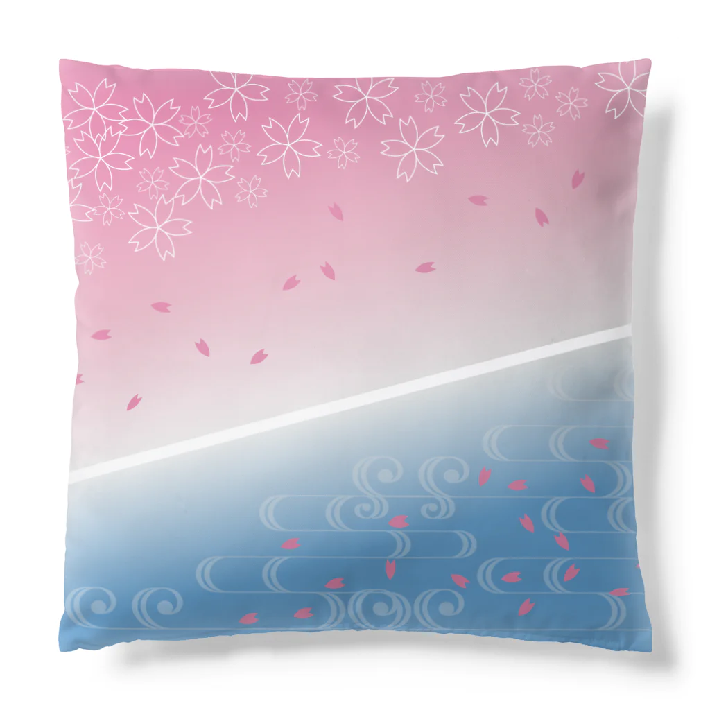 Musashi和柄Shop 【Japanese pattern】の桜流水クッション Cushion