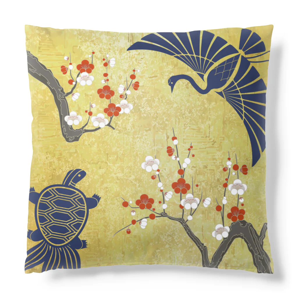 Musashi和柄Shop 【Japanese pattern】の鶴亀紅白梅クッション Cushion