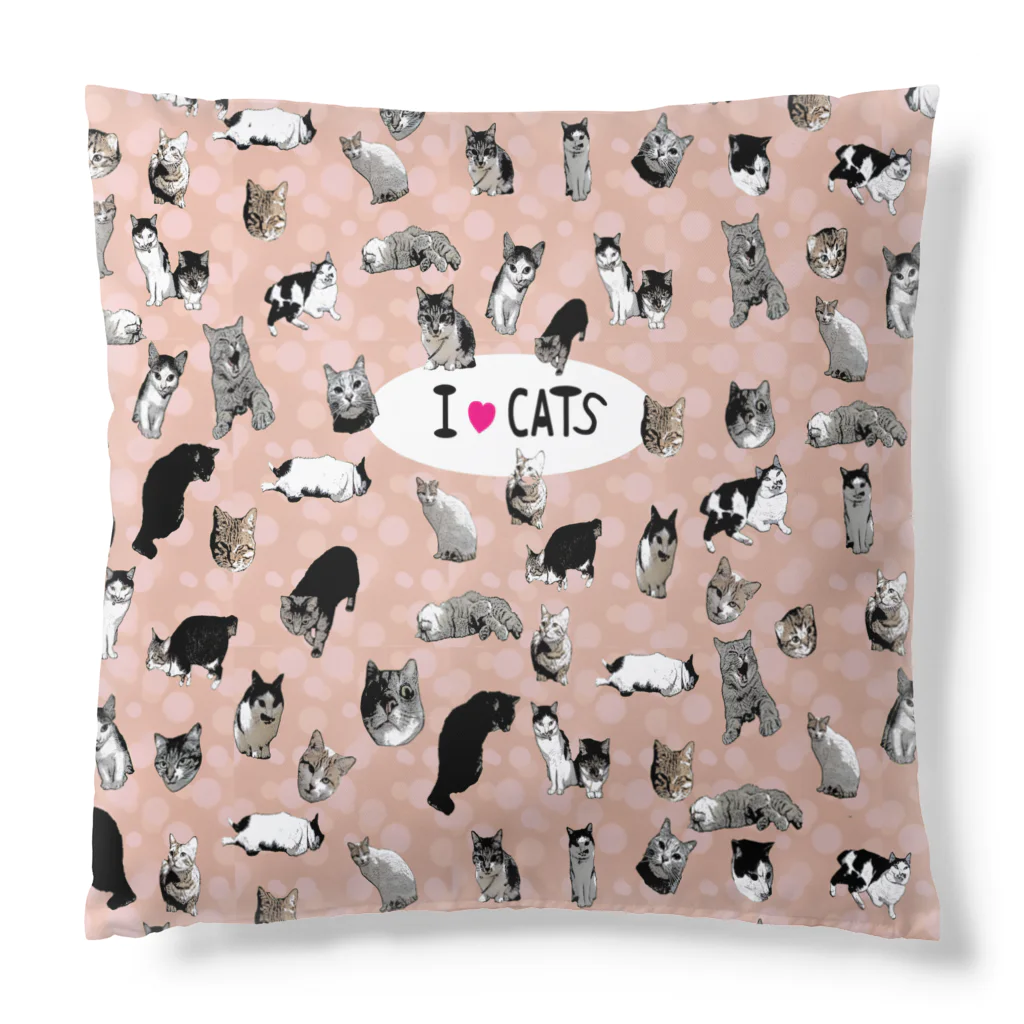 アニマル四字熟語のI LOVE CAT's　(PINK) 猫だらけ！最高にキュートな猫パラダイス！ Cushion