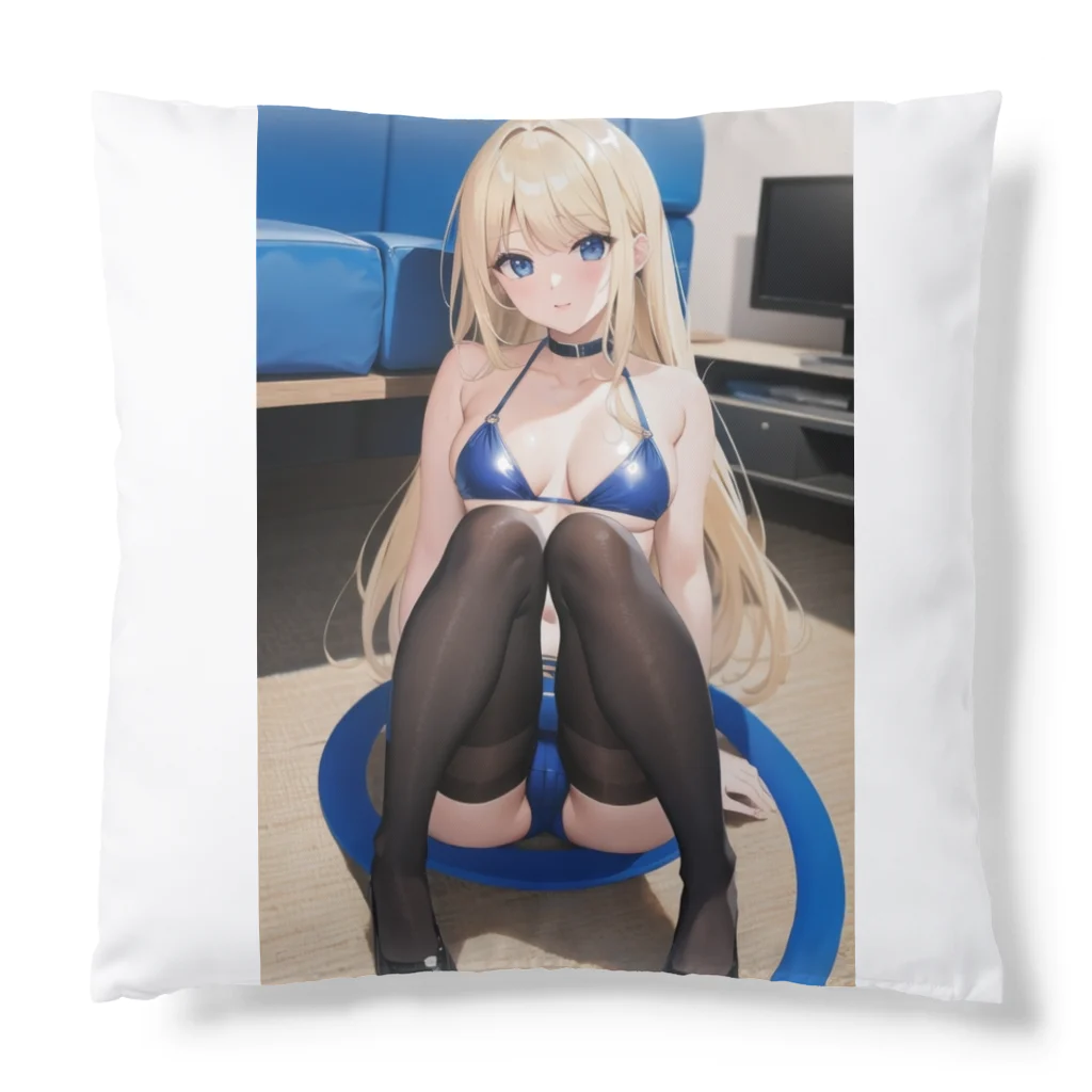 AIオリジナルイラスト　美女男子の金髪で美人な彼女 Cushion