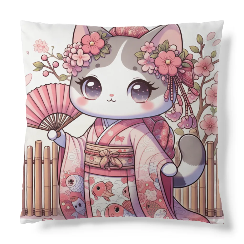 猫好き Japanの振り袖ねこ Cushion