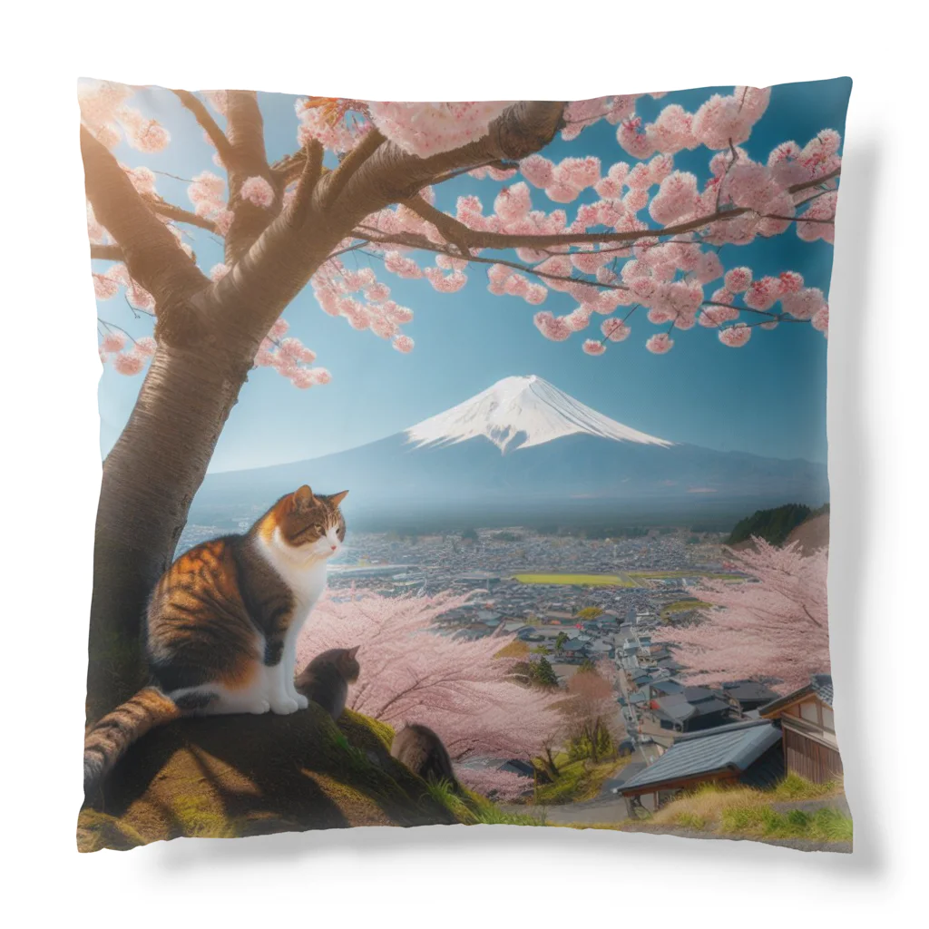 猫好き Japanの富士山と猫 Cushion