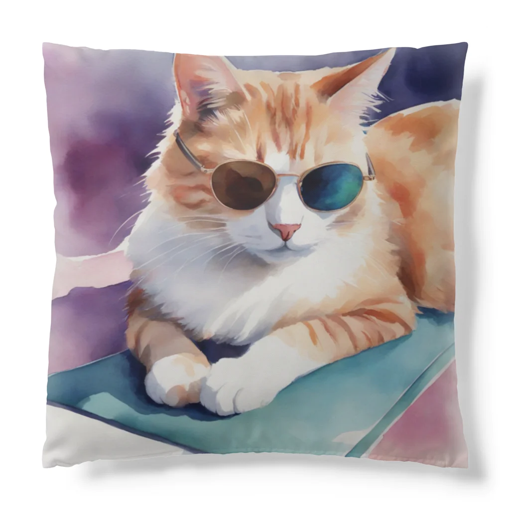 ryusky_333のサングラス姿の猫がヨガポーズでリラックス！ Cushion