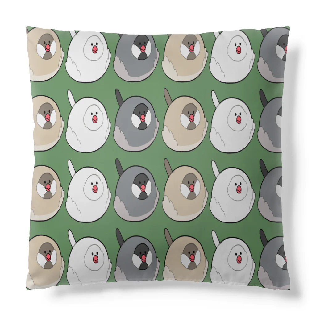 おきらくハウス🏠の文鳥モチ3（グリーン） Cushion