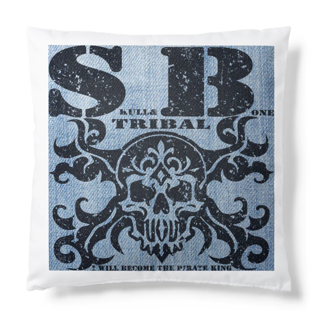 Ａ’ｚｗｏｒｋＳのSKULL&BONE TRIBAL GRUNGE BLK ON DENIM Cushion