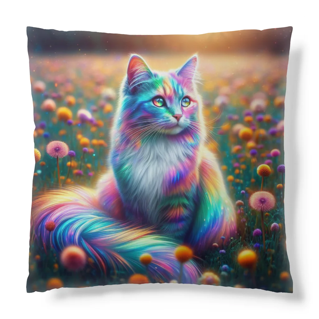 momonekokoの虹色に輝く優雅な猫 Cushion