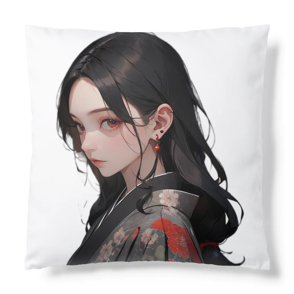 LONGSTONEの赤いピアスの着物美人 Cushion