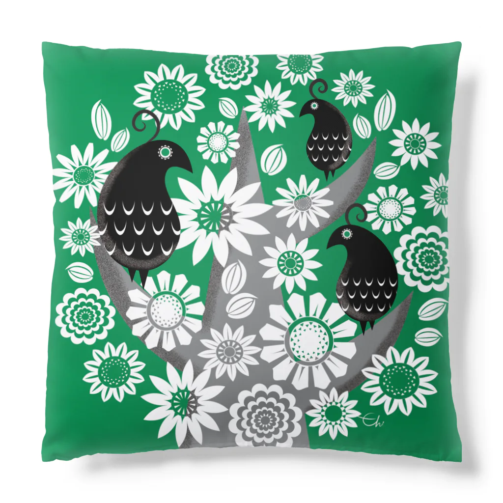 echicaのGreen Tree Black Bird Cushion