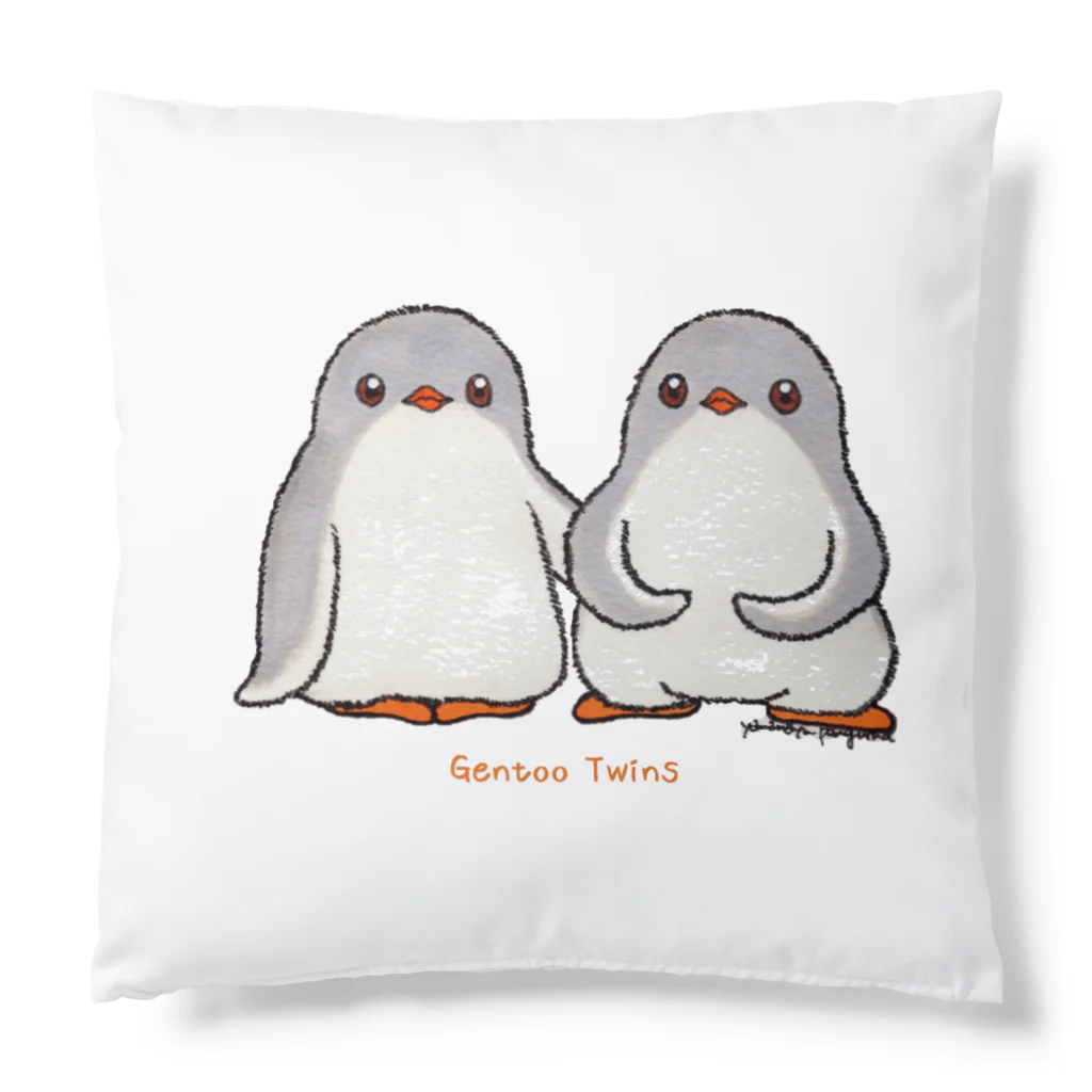 ヤママユ(ヤママユ・ペンギイナ)のふたごのジェンツーペンギン(ロゴあり) Cushion