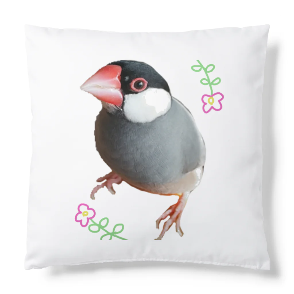 harupink🌸ペット似顔絵illustのFLOWER文鳥さん Cushion