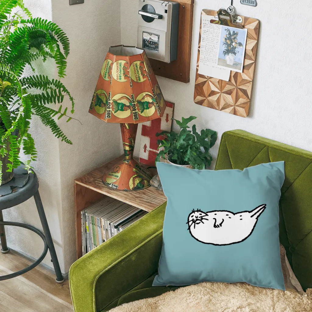 ぴすぴすのたてよこアザラシ 水色 Cushion