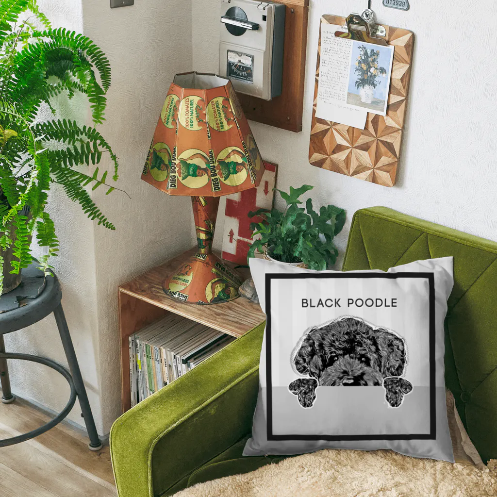 BLACK-POODLEのひょっこり ブラックトイプードル Cushion