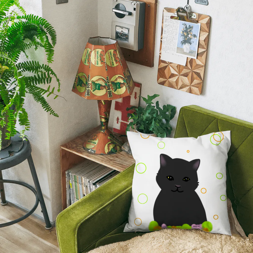 greetenの癒し猫 黒猫 Cushion