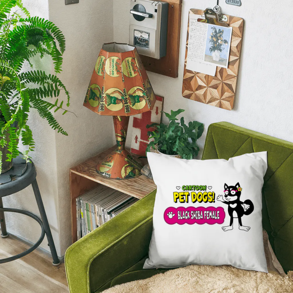 CARTOON PETDOGSの【108F】C･PETDOGS『Black Shiba Female』クッション Cushion