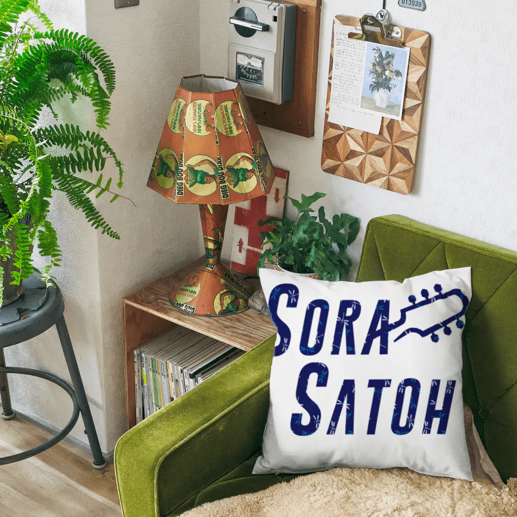 SoraSatohの青トンボ柄 - Sora Satoh ギターロゴ Cushion