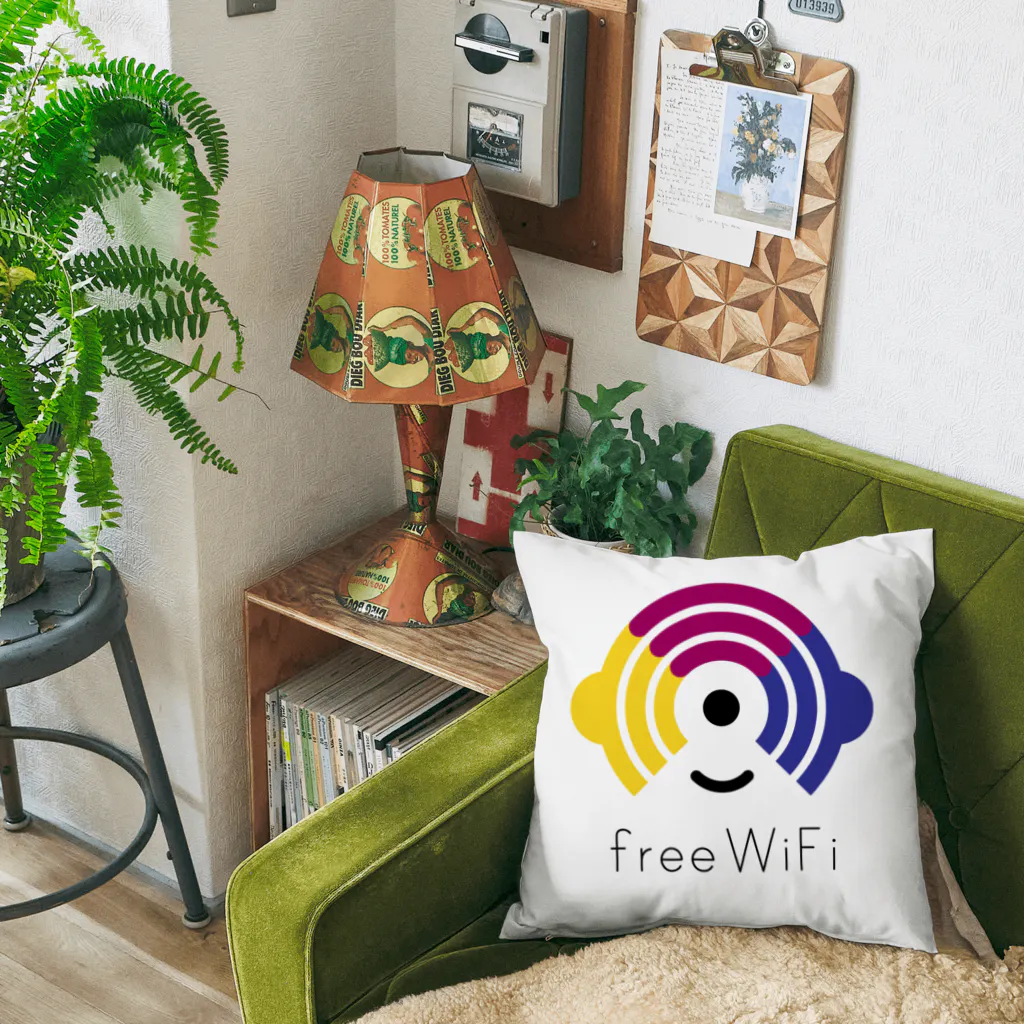 Free-WiFiのFree WiFi ロゴ グッズ（薄地） クッション