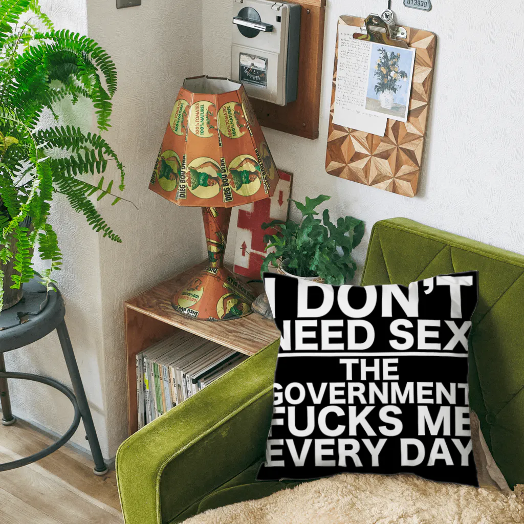 もぐちゃんねるのもぐちゃんねるのI DON'T NEED SEX THE GOVERNMENT FUCKS ME EVERY DAY クッション