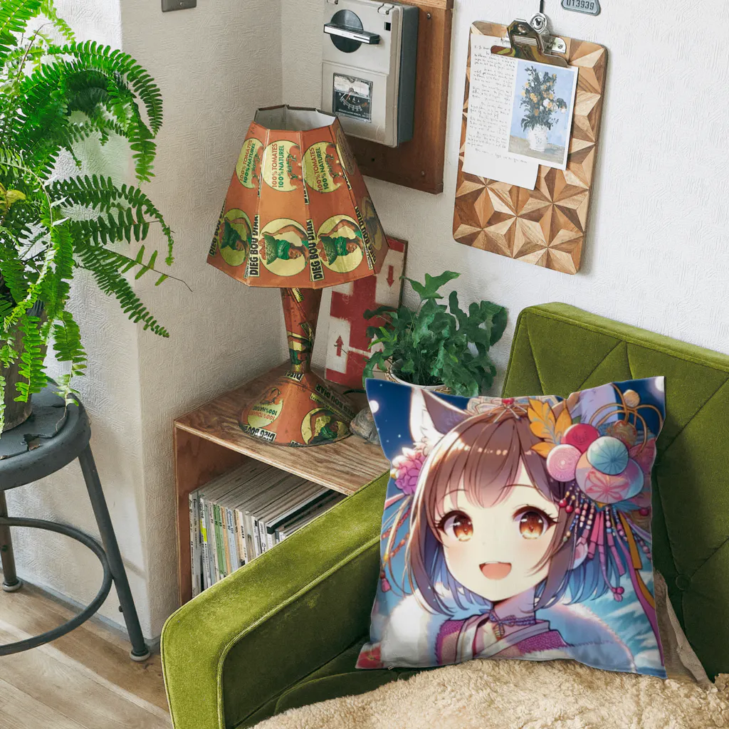 Happy Hub"（ハッピー・ハブ）の猫ギャル振り袖 Cushion