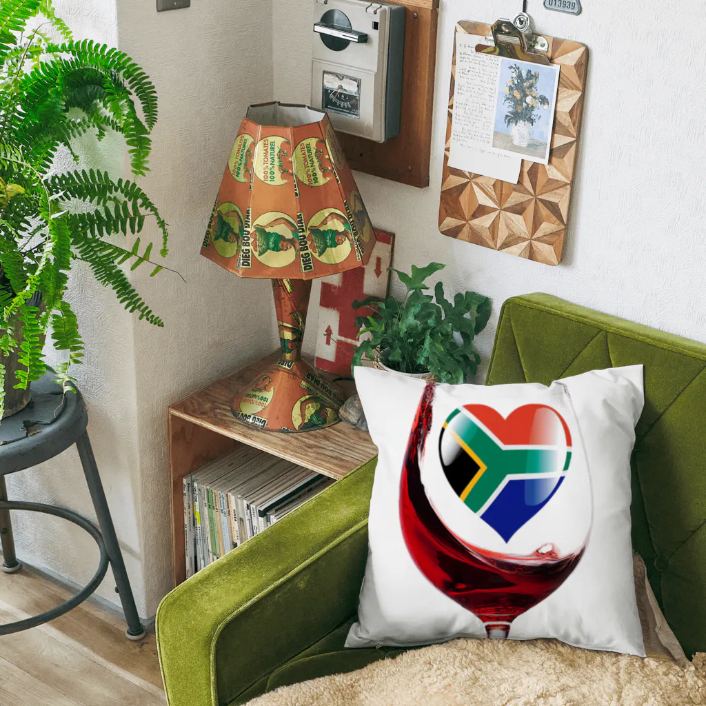 WINE 4 ALLの国旗とグラス：南アフリカ（衣類） クッション