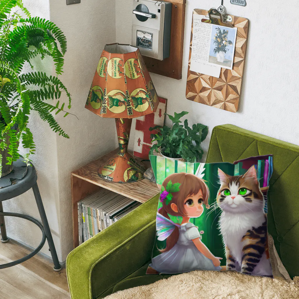 yoiyononakaの図書室の番猫と妖精 Cushion