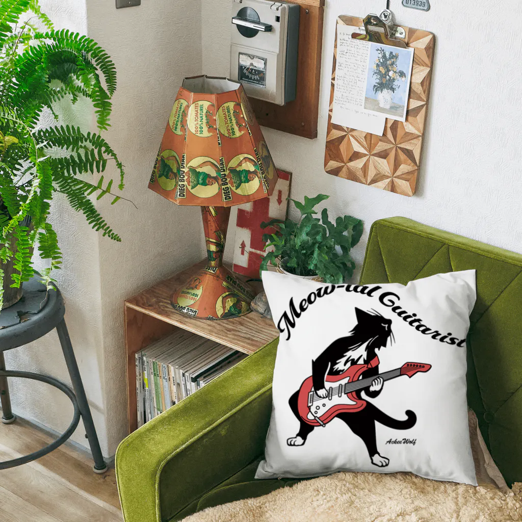 AckeeWolf Art Shopのエレキギターを弾く猫 Cushion