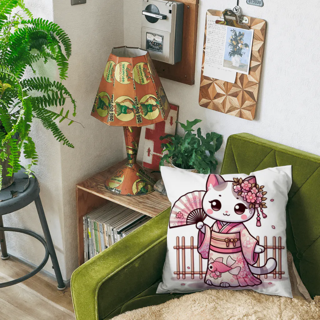 猫好き Japanの振り袖ねこ Cushion