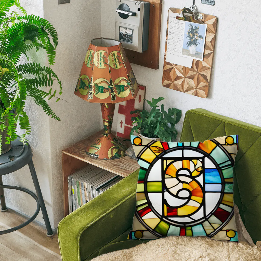 alphabet stained glassのstained glass S Cushion