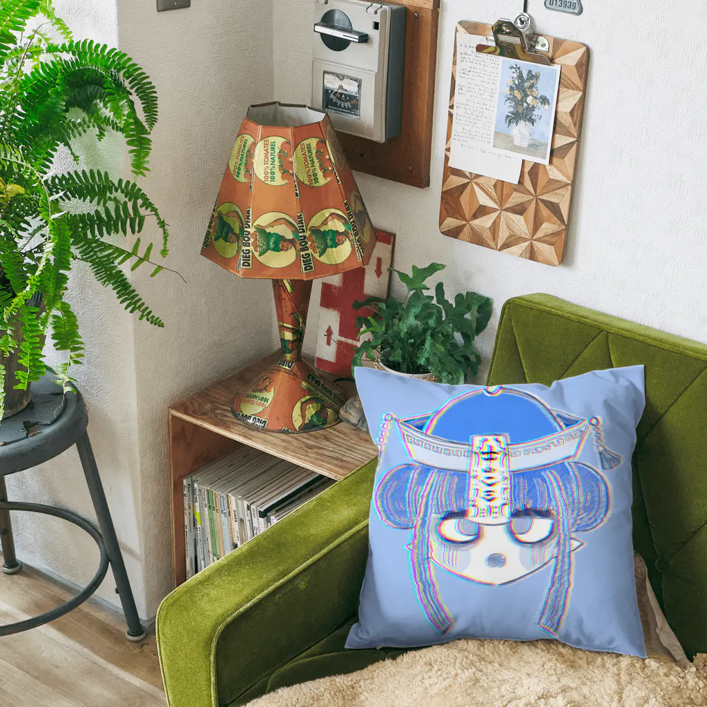 🥚🍏☠︎の末っ子のキョンシーちゃん(blue) Cushion