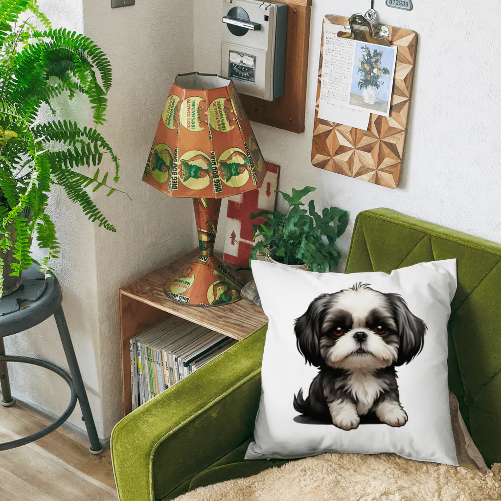 Shih Tzu Fanのシーズー（黒／白） Cushion