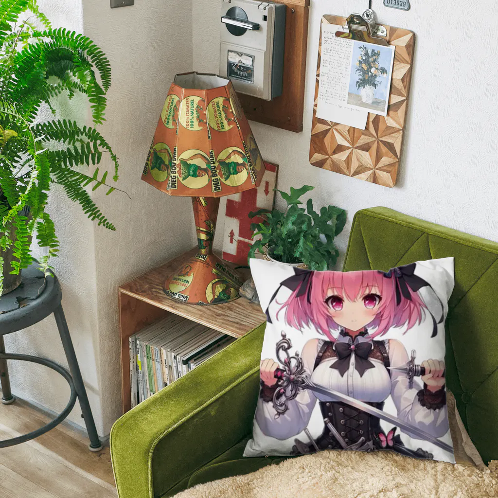 「ワンダーワールド」のピンクのキュートな髪を持つ女性剣士🗡️ Cushion