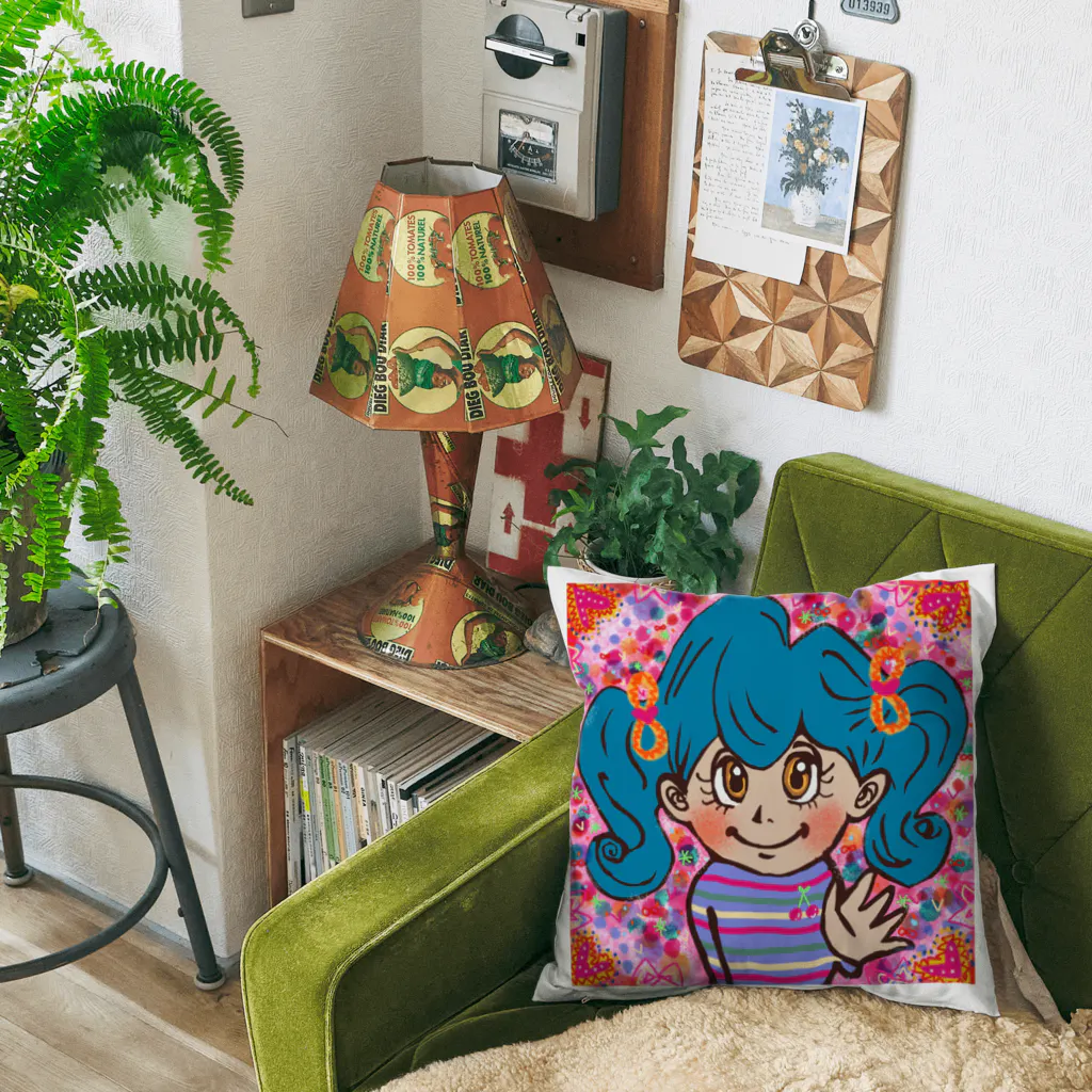 にじわたりねこのかわいい心　女の子イラスト Cushion