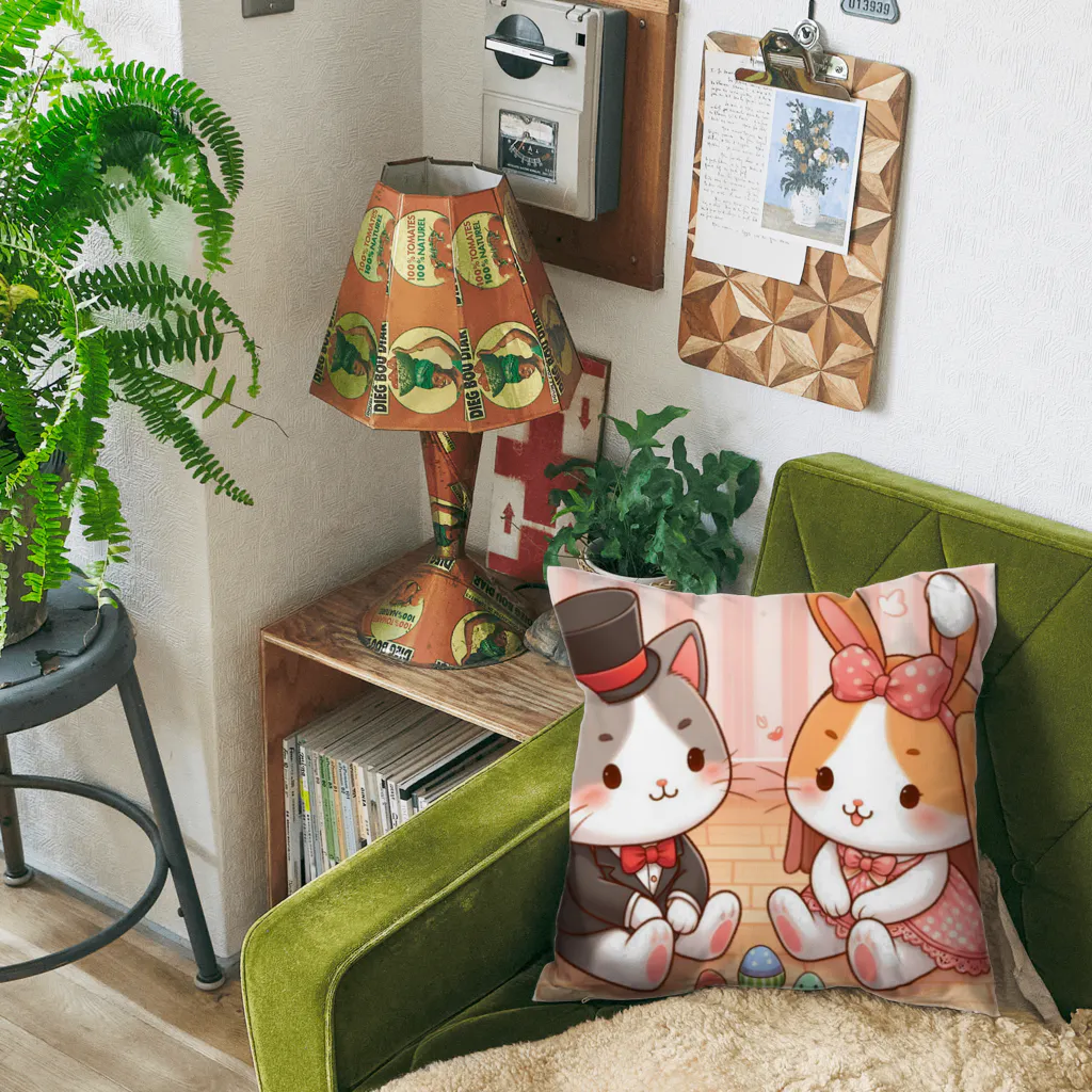 us shopのネコとウサギの戯れ Cushion