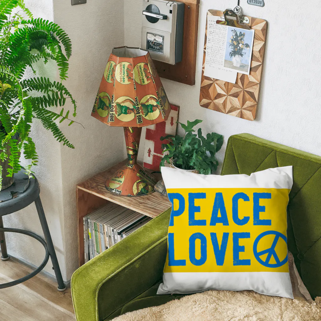 サトオのウクライナ色PEACE LOVEピースマーク（Peace symbol） Cushion