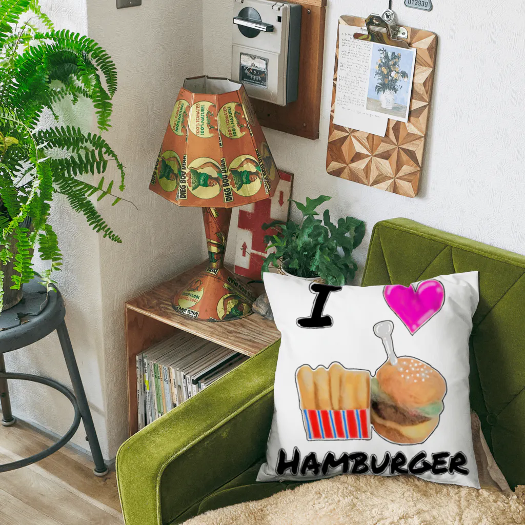 くまのマーク&マクセニのI Love Hamburger クッション