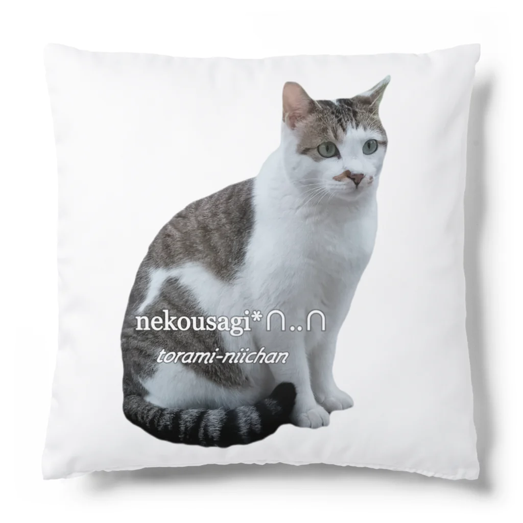 nekousagi*∩..∩のトラミ兄ちゃんは小さな公園の見守り中🐈🐾【nekousagi*∩..∩ロゴ入り】 Cushion