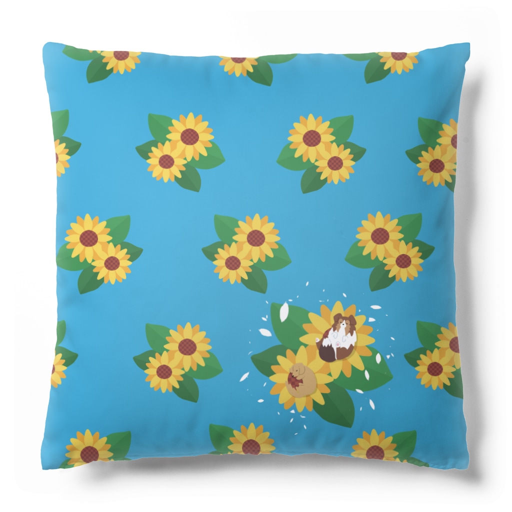 Kotetsu diary(SUZURI店)のシェルティ＆ダックス×ひまわり Cushion