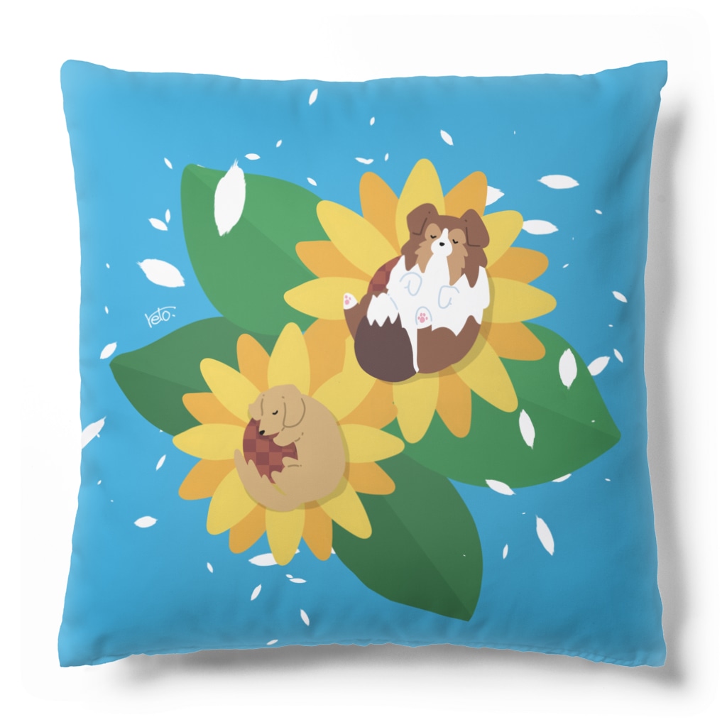 Kotetsu diary(SUZURI店)のシェルティ＆ダックス×ひまわり Cushion