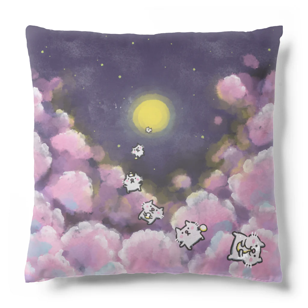 chocosshi shopのつらなりねこ　月夜と餅 Cushion