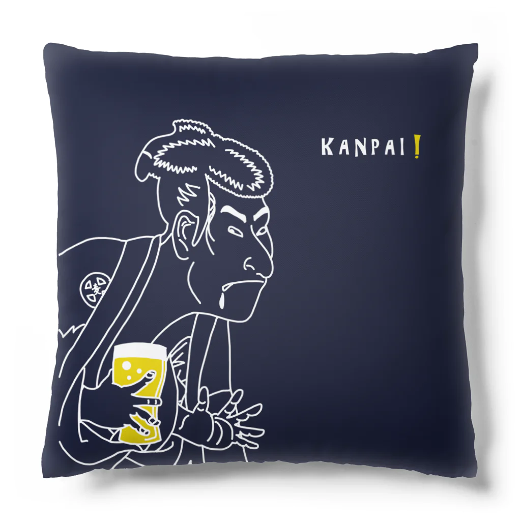 ビールとアート TM-3 Designの名画 × BEER（浮世絵男女）白線画-ネイビー Cushion