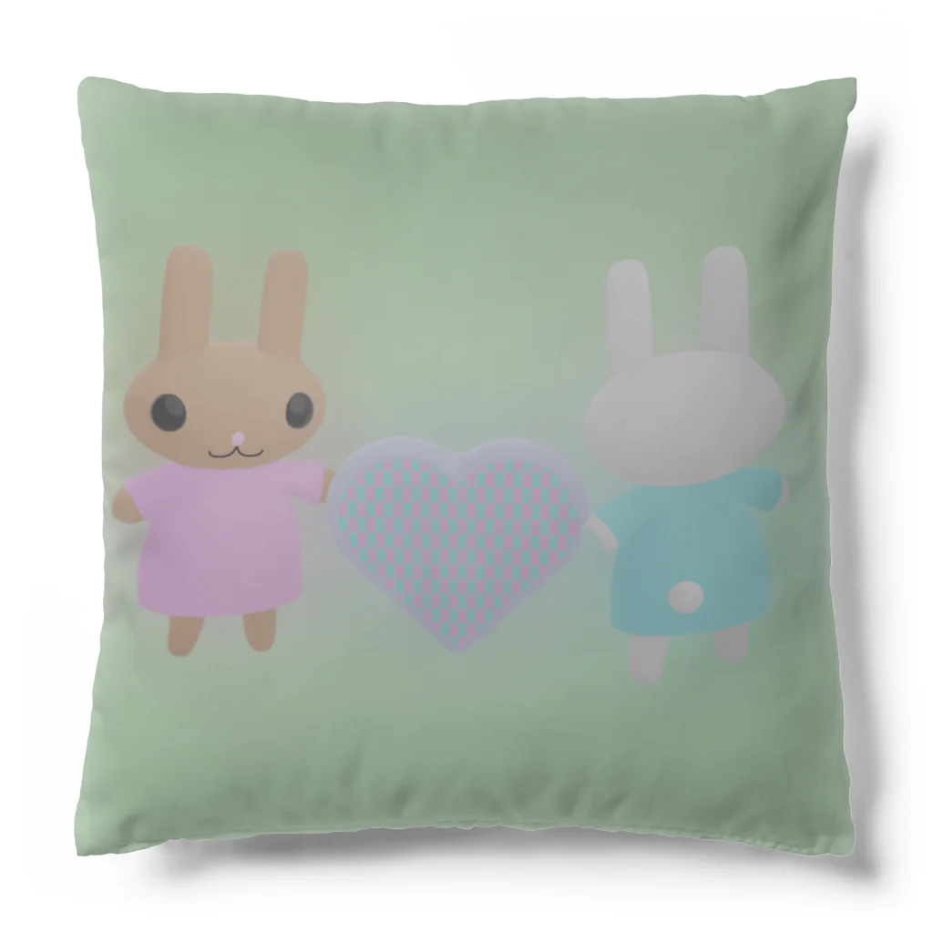 grk0 🌟ウサギのチャとシロ〜時々カッパの3D チャとシロ　リバーシブル Cushion