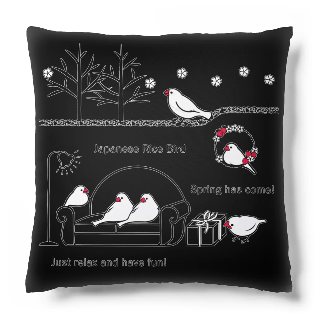 PERIDOTの春の白文鳥（黒） Cushion