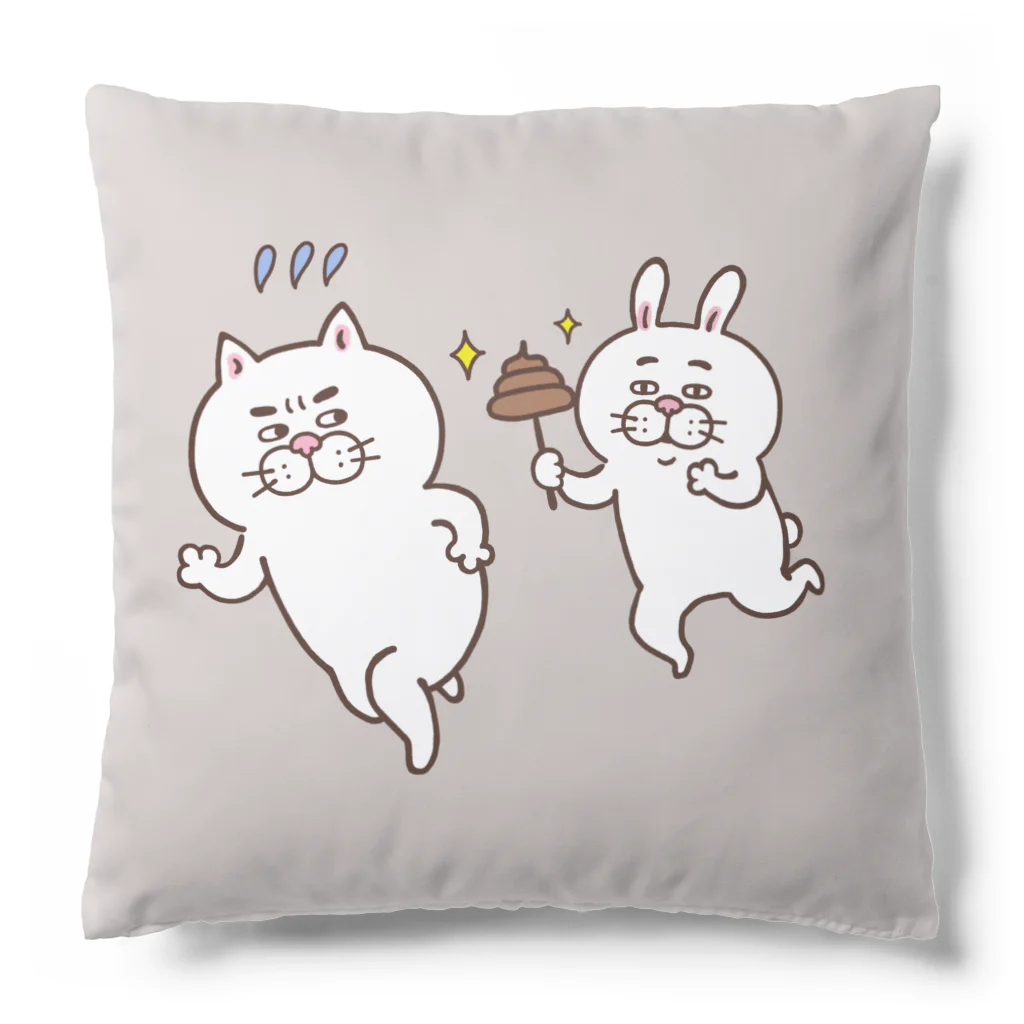 目つきの悪い猫＠いけやけいの迫りくるう〇こ　ベージュ Cushion