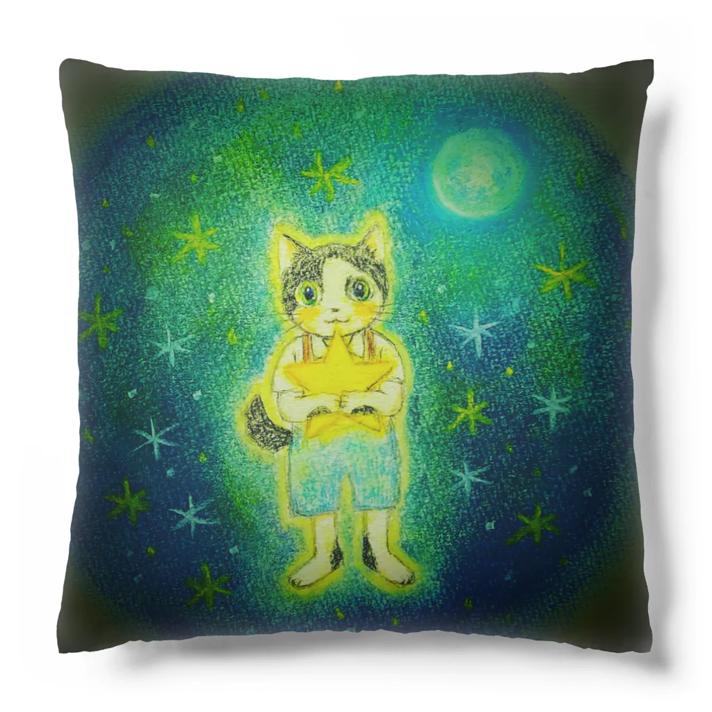 『星月夜の猫』（安財ちずかのイラストグッズONLINE SHOP）の星月夜・猫の幻想物語 Cushion