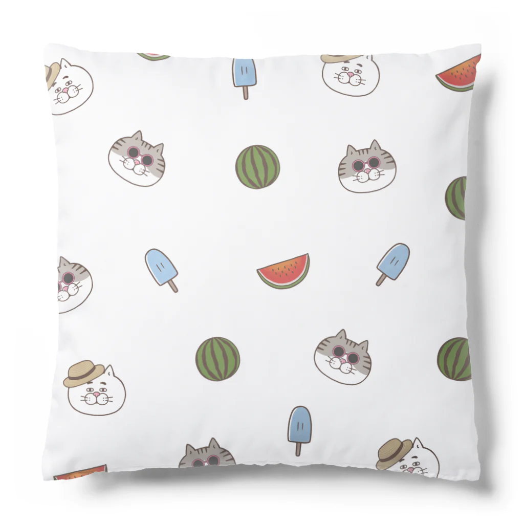 目つきの悪い猫＠いけやけいの夏の目つきの悪い猫　ホワイト Cushion