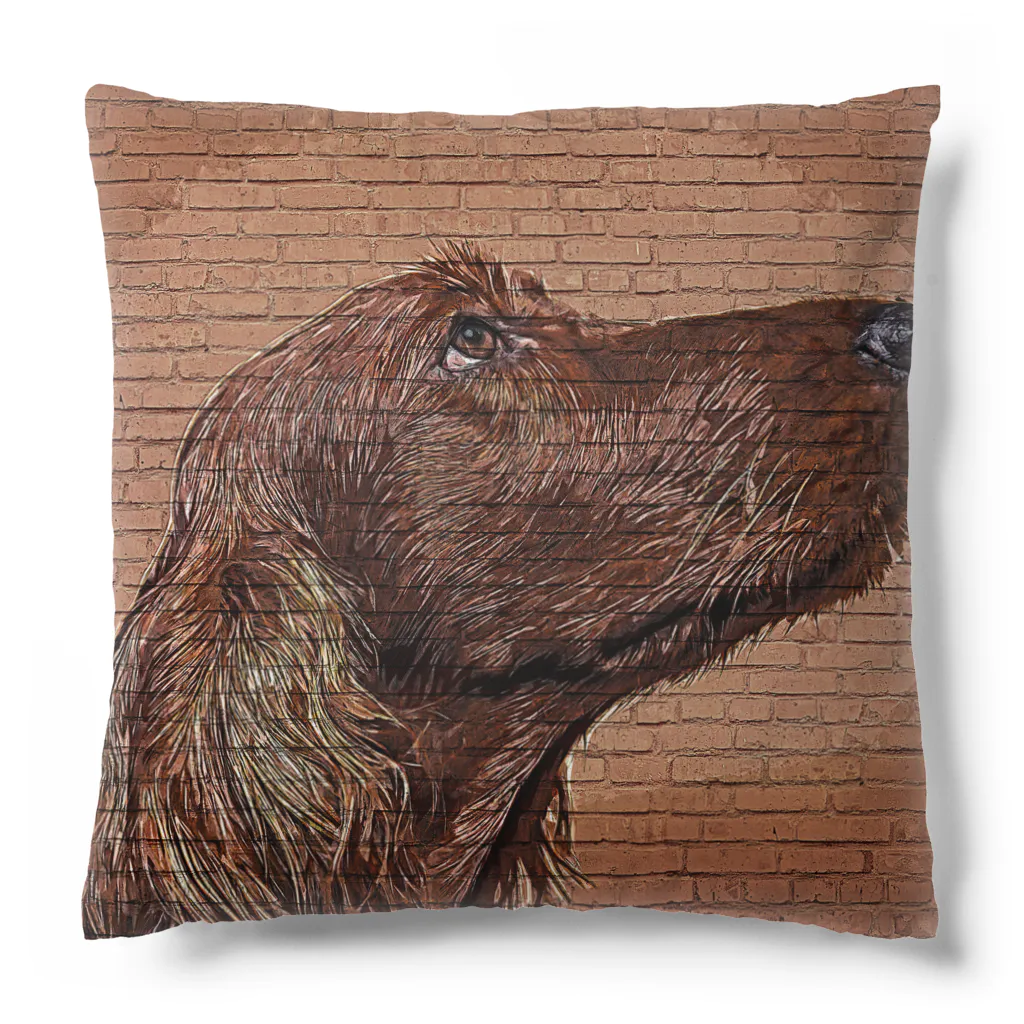 【CPPAS】Custom Pet Portrait Art Studioのアイリッシュセッタードッグ - レンガブロック背景 Cushion