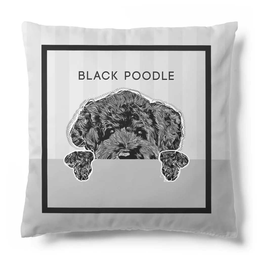 BLACK-POODLEのひょっこり ブラックトイプードル Cushion