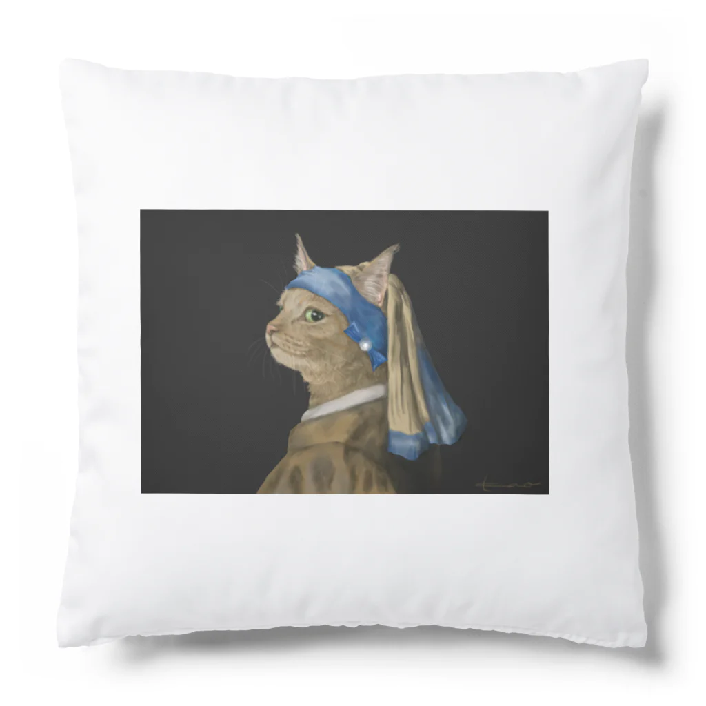 kaoru@nekomangakakuyoの絵画シリーズ 真珠の耳飾りの猫 Cushion