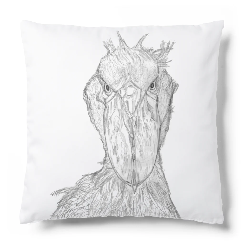 森図鑑の[森図鑑] ハシビロコウの顔 鉛筆画 Cushion