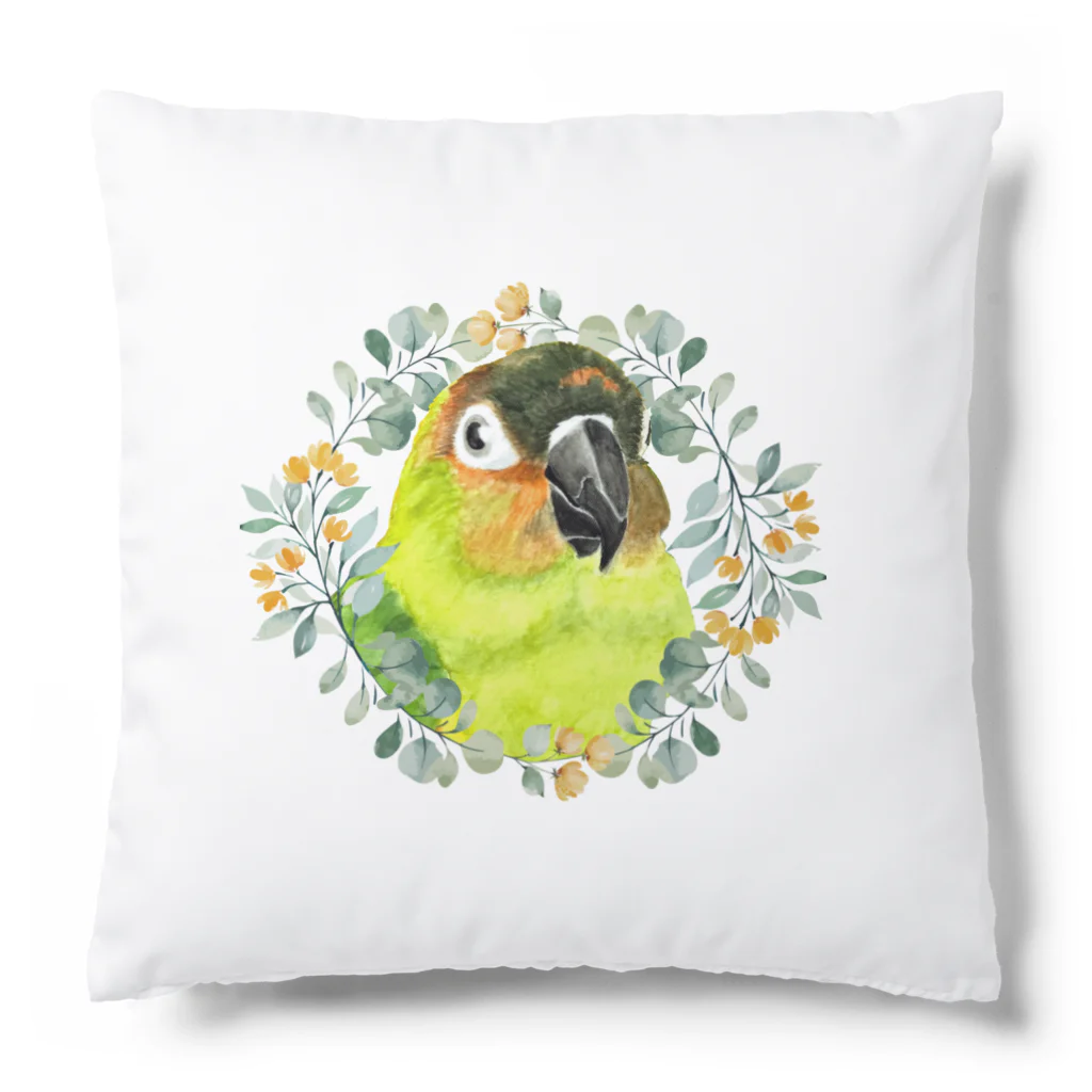 mariechan_koboの020 クロカミインコ(ハイブリッド)　オレンジ小花のリース Cushion